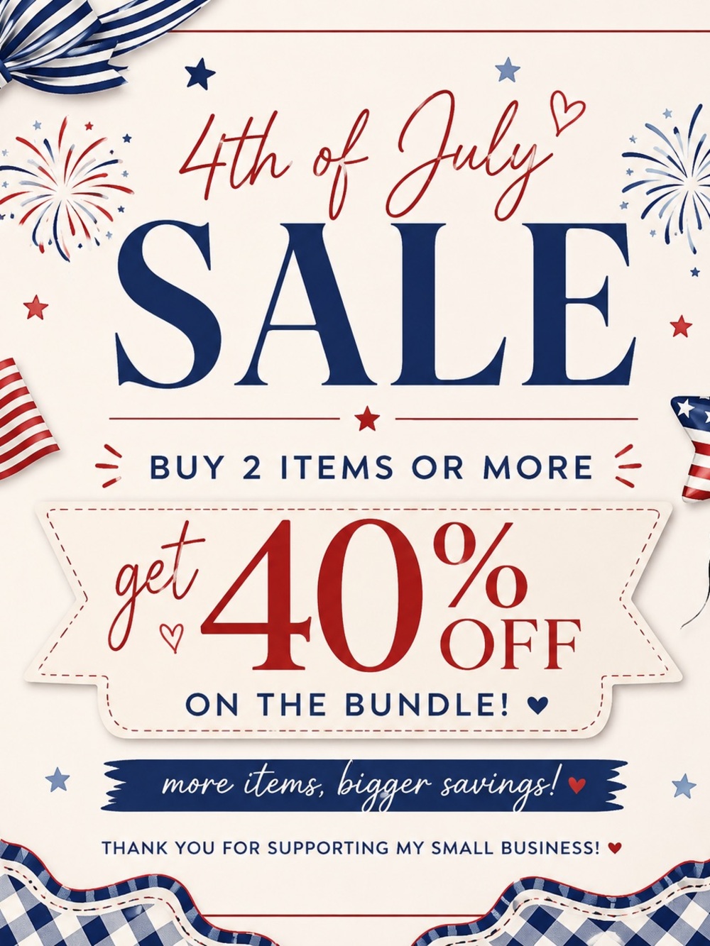 4th of July SALE Poster - Red, Navy & Cream Graphic